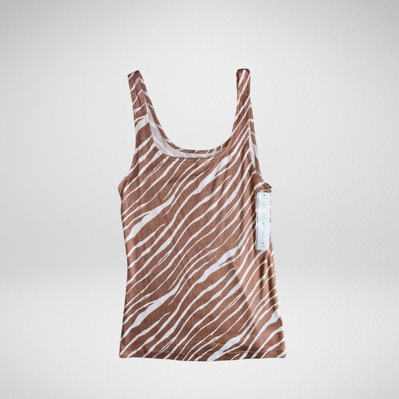Brand New with Tags Tan and White Zebra Print Slim Fit Tank Top - Picture 1 of 2